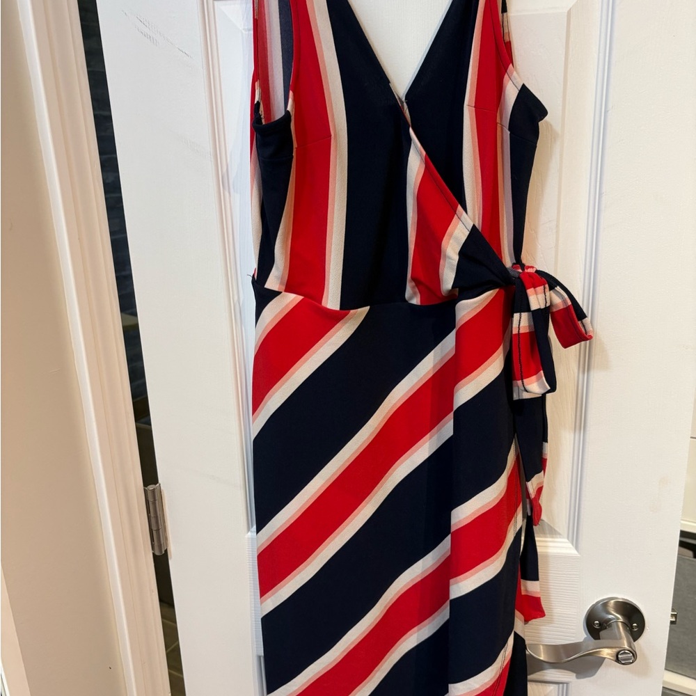 Express Asymmetrical Red and Black Striped Dress